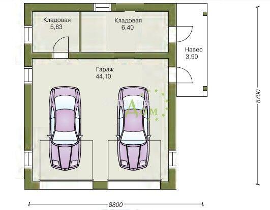 Гараж 8 на 8 проект под две машины
